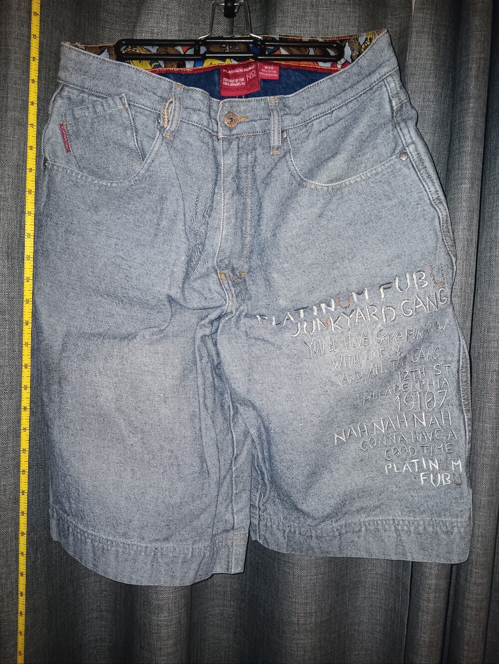 Platinum Fubu Men's Light Blue Denim Embroidered Shorts Size 34